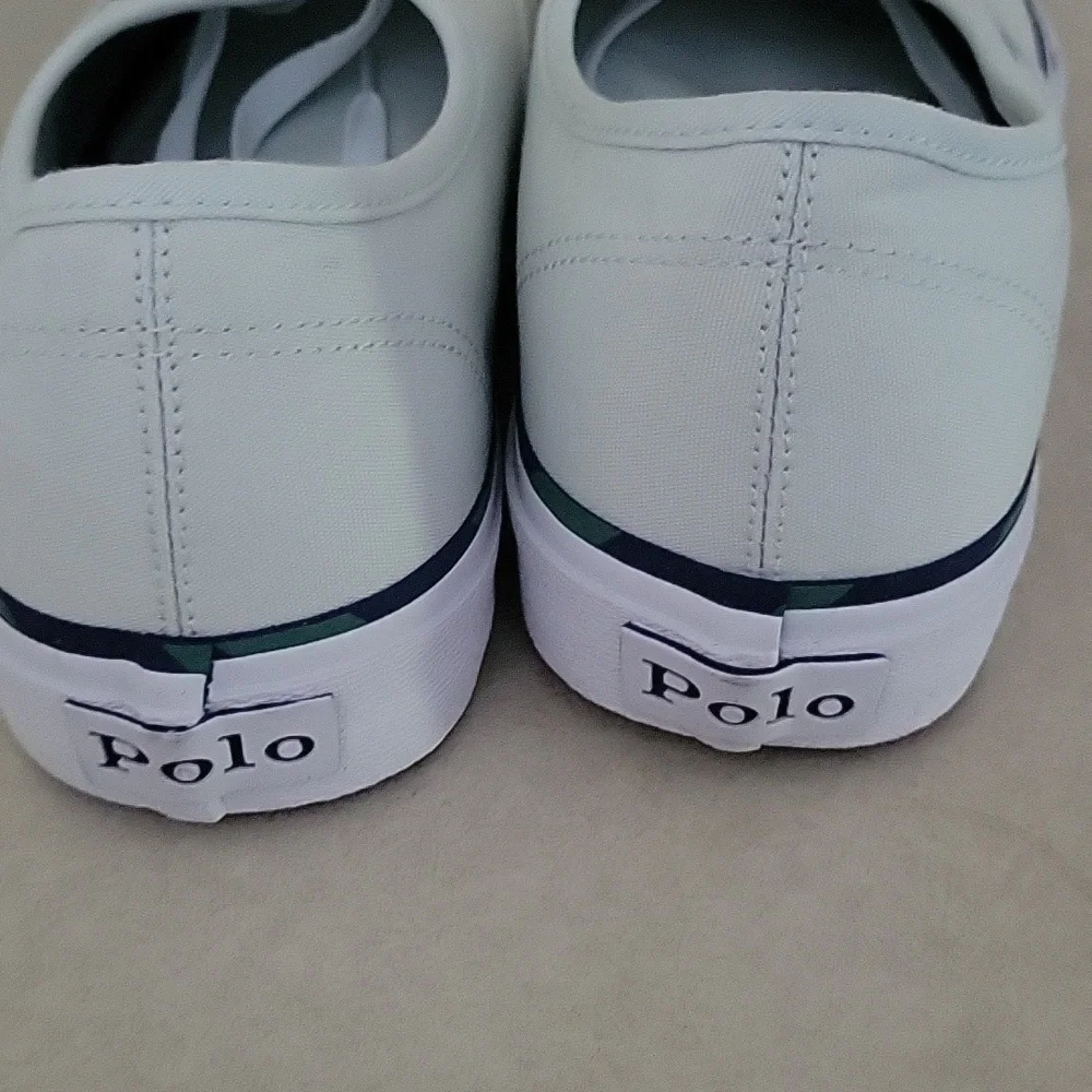 NEW! POLO BY RALPH LAUREN Keaton Leather Trim Signature Pony Canvas Sneakers 12.
